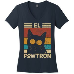 El Pawtrón Cat Dad Cat Grandpa Funny Fathers Day Black Cat Women's V-Neck T-Shirt