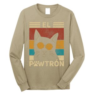 El Pawtrón Cat Dad Cat Grandpa Funny Fathers Day Black Cat Long Sleeve Shirt