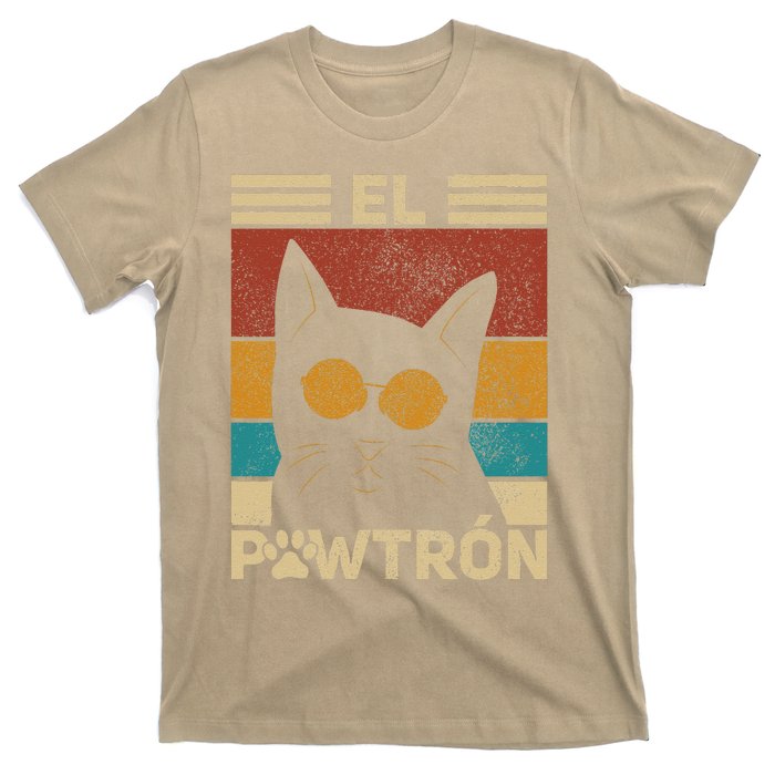 El Pawtrón Cat Dad Cat Grandpa Funny Fathers Day Black Cat T-Shirt