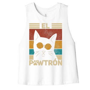 El Pawtrón Cat Dad Cat Grandpa Funny Fathers Day Black Cat Women's Racerback Cropped Tank