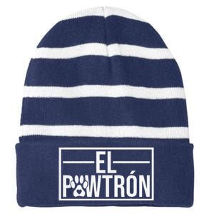 El Pawtrón Cat Dad Cat Grandpa Funny Fathers Day Cat Lover Striped Beanie with Solid Band