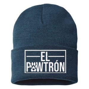 El Pawtrón Cat Dad Cat Grandpa Funny Fathers Day Cat Lover Sustainable Knit Beanie