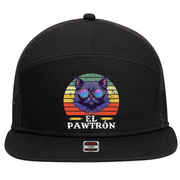 El Pawtrón Cat Dad Grandpa Daddy Cat Fathers Day 7 Panel Mesh Trucker Snapback Hat