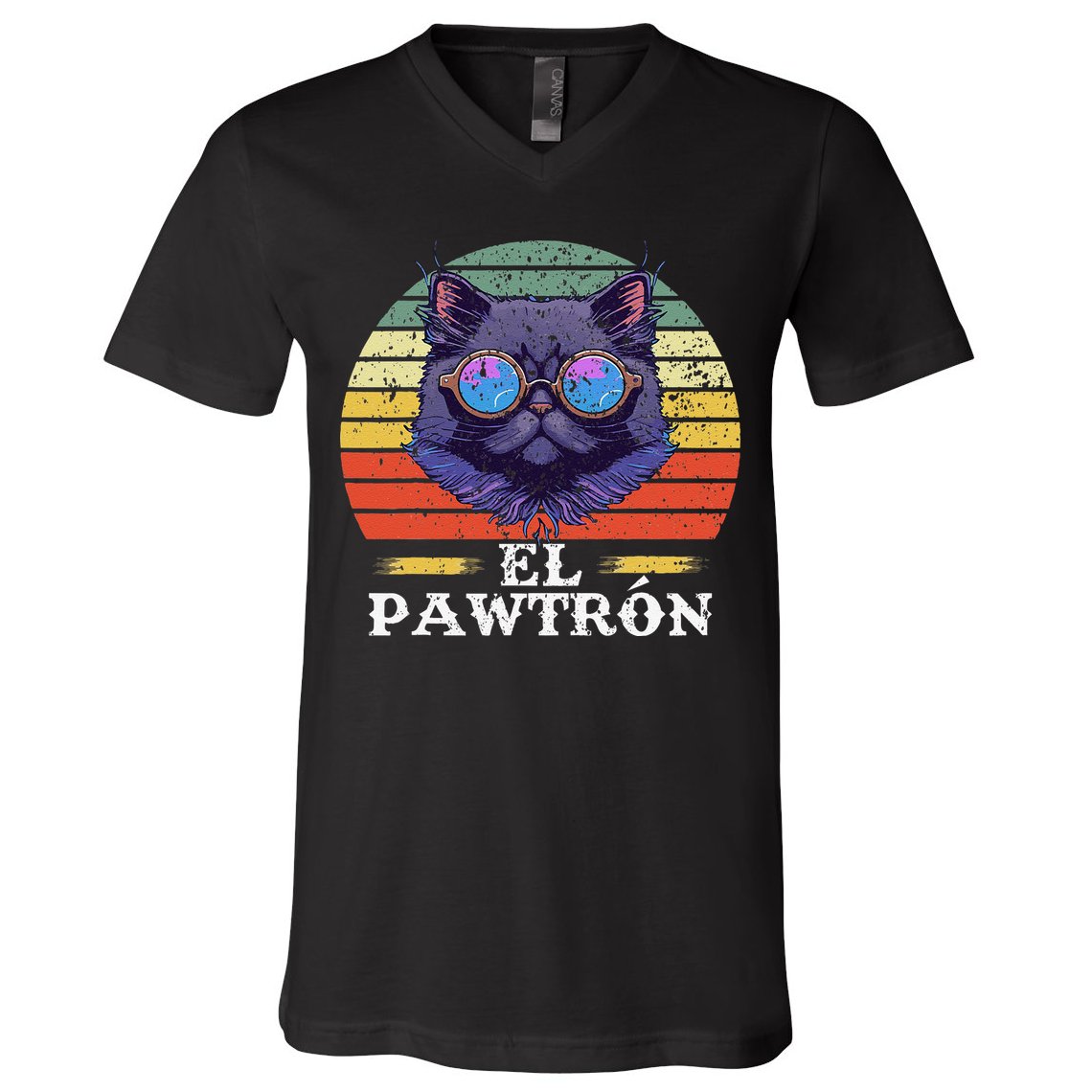 El Pawtrón Cat Dad Grandpa Daddy Cat Fathers Day V-Neck T-Shirt