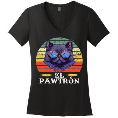El Pawtrón Cat Dad Grandpa Daddy Cat Fathers Day Women's V-Neck T-Shirt