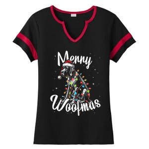 English Pointer Dog Merry Woofmas Christmas Lights Santa Hat Tank Top Ladies Halftime Notch Neck Tee