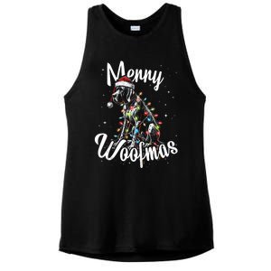 English Pointer Dog Merry Woofmas Christmas Lights Santa Hat Tank Top Ladies PosiCharge Tri-Blend Wicking Tank