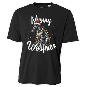 English Pointer Dog Merry Woofmas Christmas Lights Santa Hat Tank Top Cooling Performance Crew T-Shirt