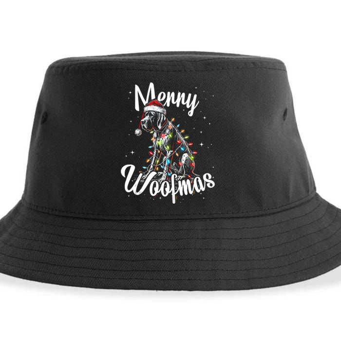 English Pointer Dog Merry Woofmas Christmas Lights Santa Hat Tank Top Sustainable Bucket Hat