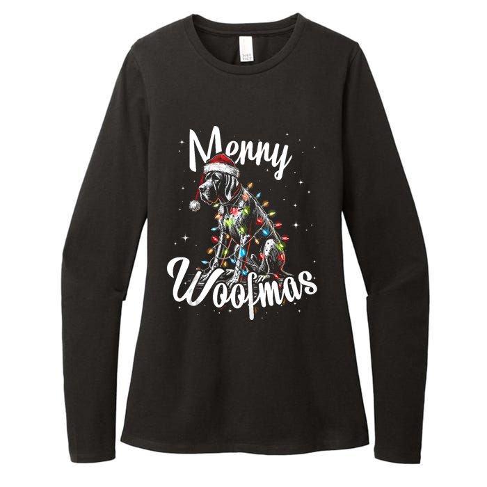 English Pointer Dog Merry Woofmas Christmas Lights Santa Hat Tank Top Womens CVC Long Sleeve Shirt