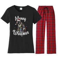 English Pointer Dog Merry Woofmas Christmas Lights Santa Hat Tank Top Women's Flannel Pajama Set