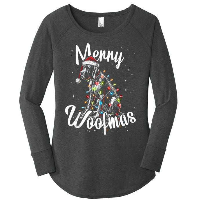 English Pointer Dog Merry Woofmas Christmas Lights Santa Hat Tank Top Women's Perfect Tri Tunic Long Sleeve Shirt