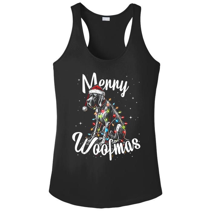 English Pointer Dog Merry Woofmas Christmas Lights Santa Hat Tank Top Ladies PosiCharge Competitor Racerback Tank