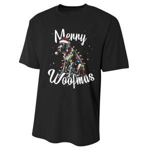 English Pointer Dog Merry Woofmas Christmas Lights Santa Hat Tank Top Performance Sprint T-Shirt