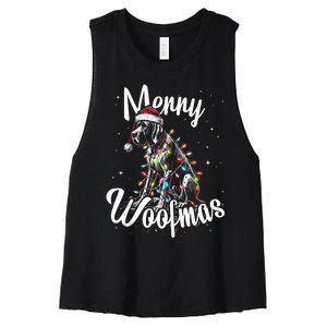 English Pointer Dog Merry Woofmas Christmas Lights Santa Hat Tank Top Women's Racerback Cropped Tank