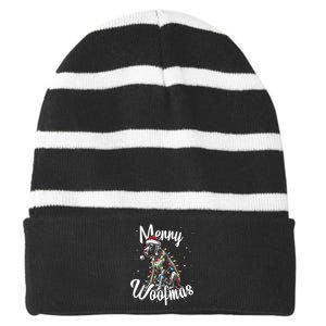 English Pointer Dog Merry Woofmas Christmas Lights Santa Hat Tank Top Striped Beanie with Solid Band