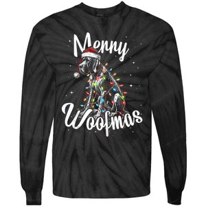 English Pointer Dog Merry Woofmas Christmas Lights Santa Hat Tank Top Tie-Dye Long Sleeve Shirt