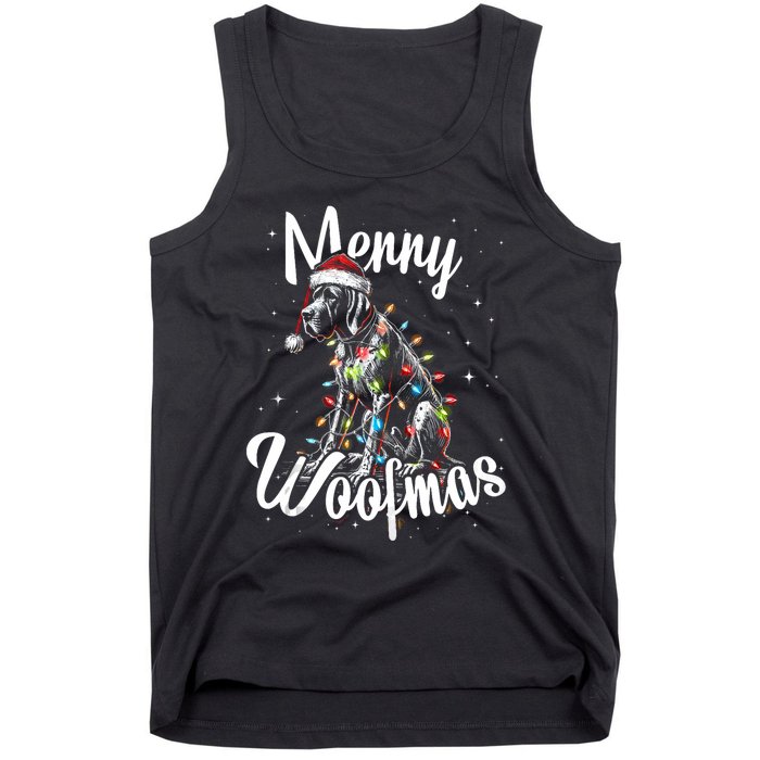 English Pointer Dog Merry Woofmas Christmas Lights Santa Hat Tank Top Tank Top