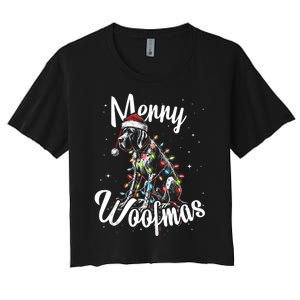 English Pointer Dog Merry Woofmas Christmas Lights Santa Hat Tank Top Women's Crop Top Tee