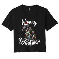 English Pointer Dog Merry Woofmas Christmas Lights Santa Hat Tank Top Women's Crop Top Tee