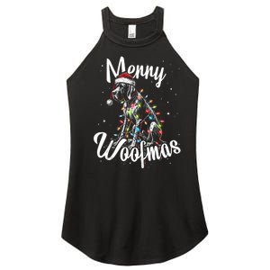 English Pointer Dog Merry Woofmas Christmas Lights Santa Hat Tank Top Women's Perfect Tri Rocker Tank