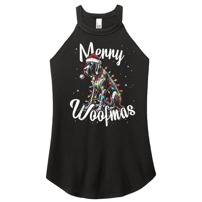 English Pointer Dog Merry Woofmas Christmas Lights Santa Hat Tank Top Women's Perfect Tri Rocker Tank