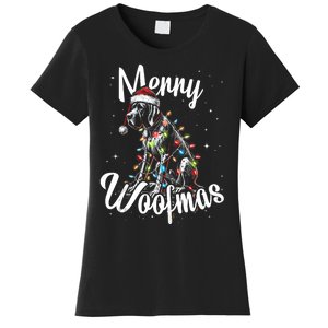 English Pointer Dog Merry Woofmas Christmas Lights Santa Hat Tank Top Women's T-Shirt