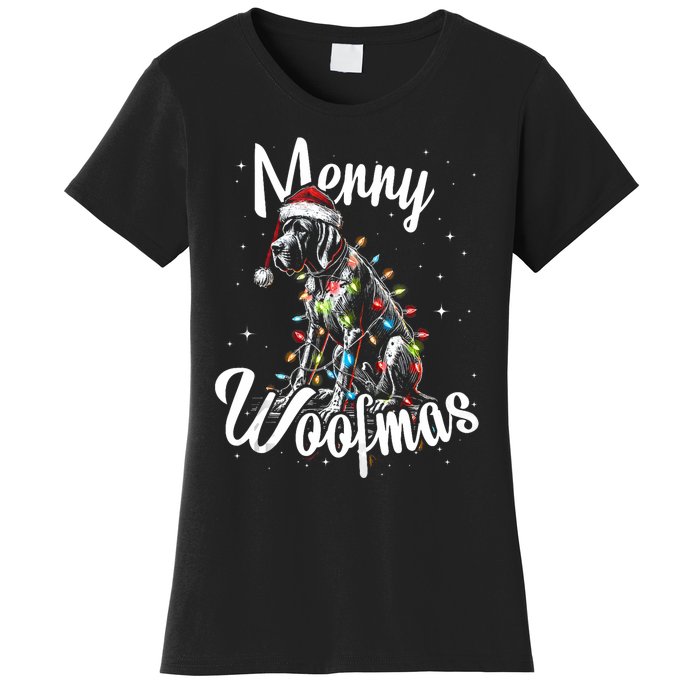 English Pointer Dog Merry Woofmas Christmas Lights Santa Hat Tank Top Women's T-Shirt