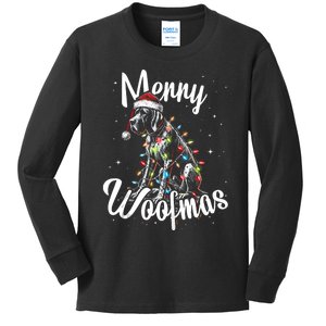 English Pointer Dog Merry Woofmas Christmas Lights Santa Hat Tank Top Kids Long Sleeve Shirt