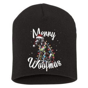 English Pointer Dog Merry Woofmas Christmas Lights Santa Hat Tank Top Short Acrylic Beanie