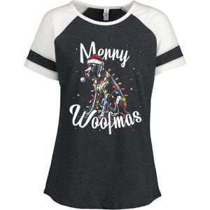 English Pointer Dog Merry Woofmas Christmas Lights Santa Hat Tank Top Enza Ladies Jersey Colorblock Tee