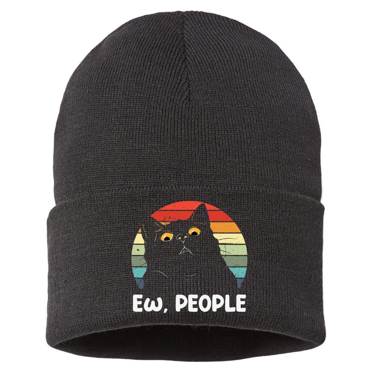 Ew People Funny Black Cat Lover For Women Fun Cat Saying Sustainable Knit Beanie