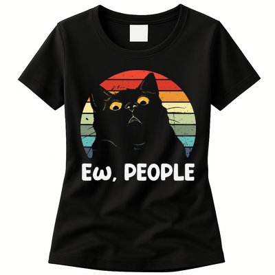 Ew People Funny Black Cat Lover For Women Fun Cat Saying Womens T-Shirt