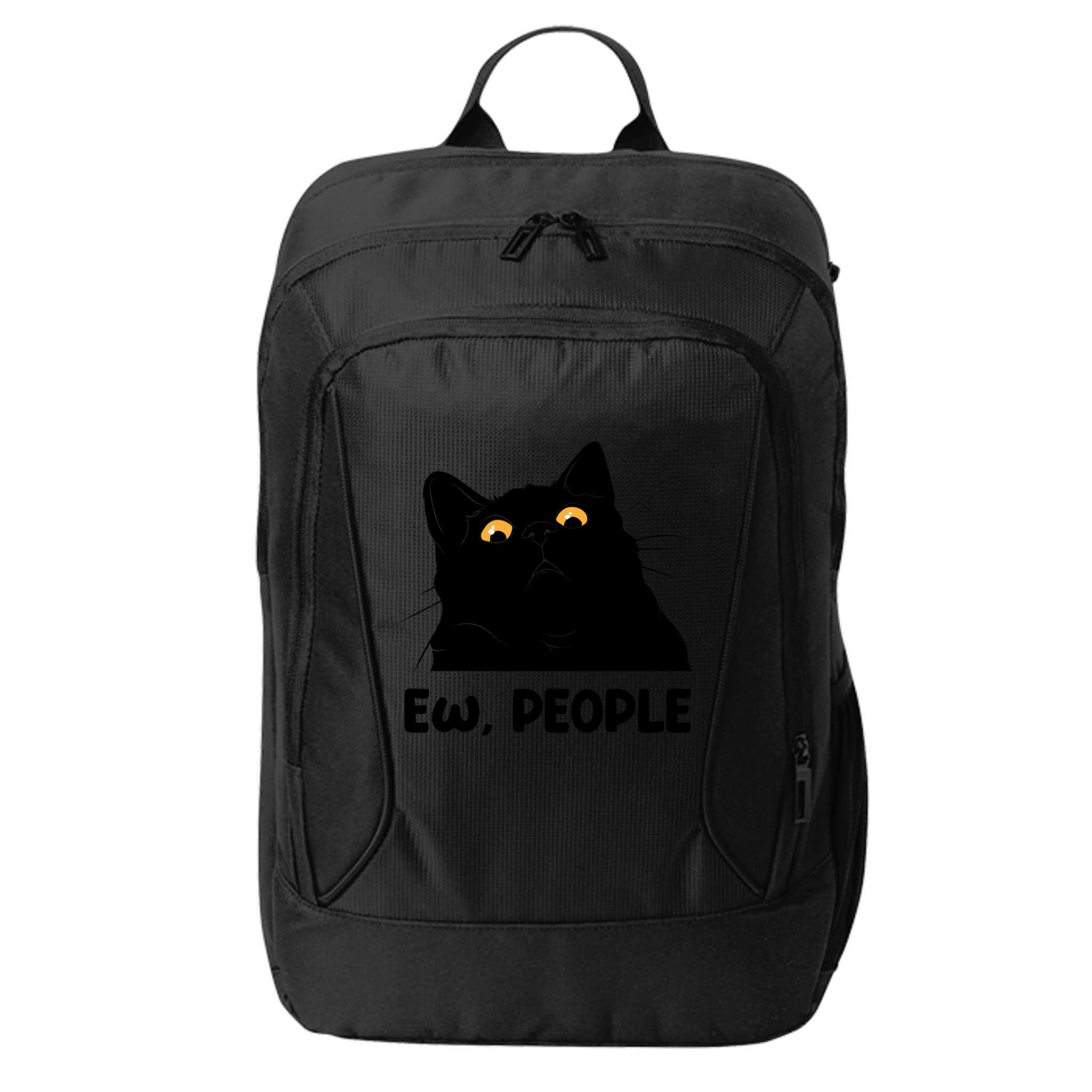 Ew People Funny Black Cat Lover Fun Cat Saying City Backpack