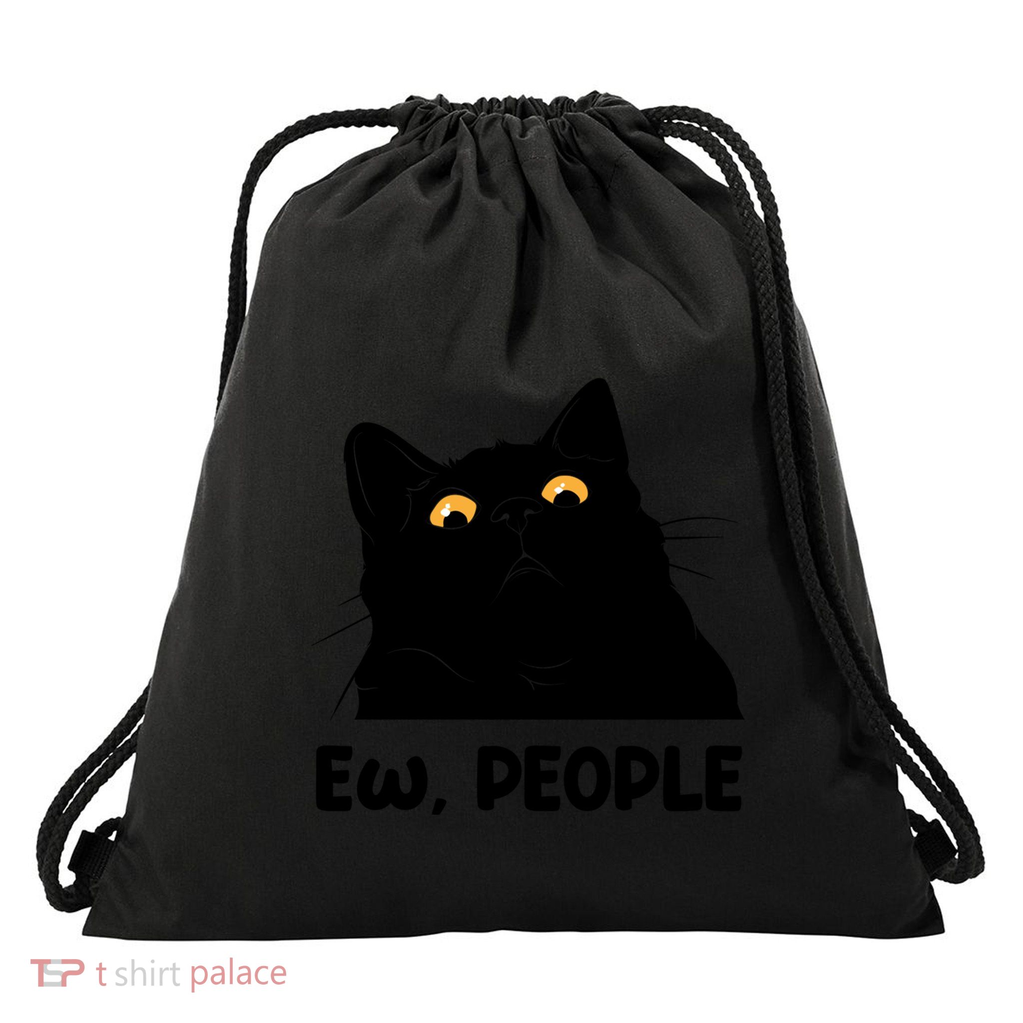 Ew People Funny Black Cat Lover Fun Cat Saying Drawstring Bag