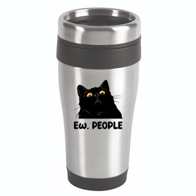 Ew People Funny Black Cat Lover Fun Cat Saying 16oz Travel Tumbler