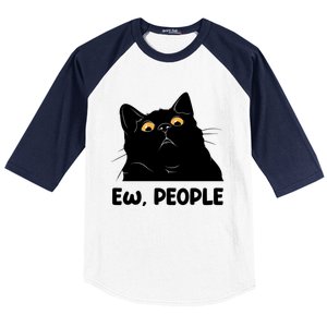 Ew People Funny Black Cat Lover Fun Cat Saying Baseball Sleeve Shirt