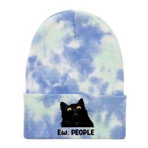 Ew People Funny Black Cat Lover Fun Cat Saying Tie Dye 12in Knit Beanie