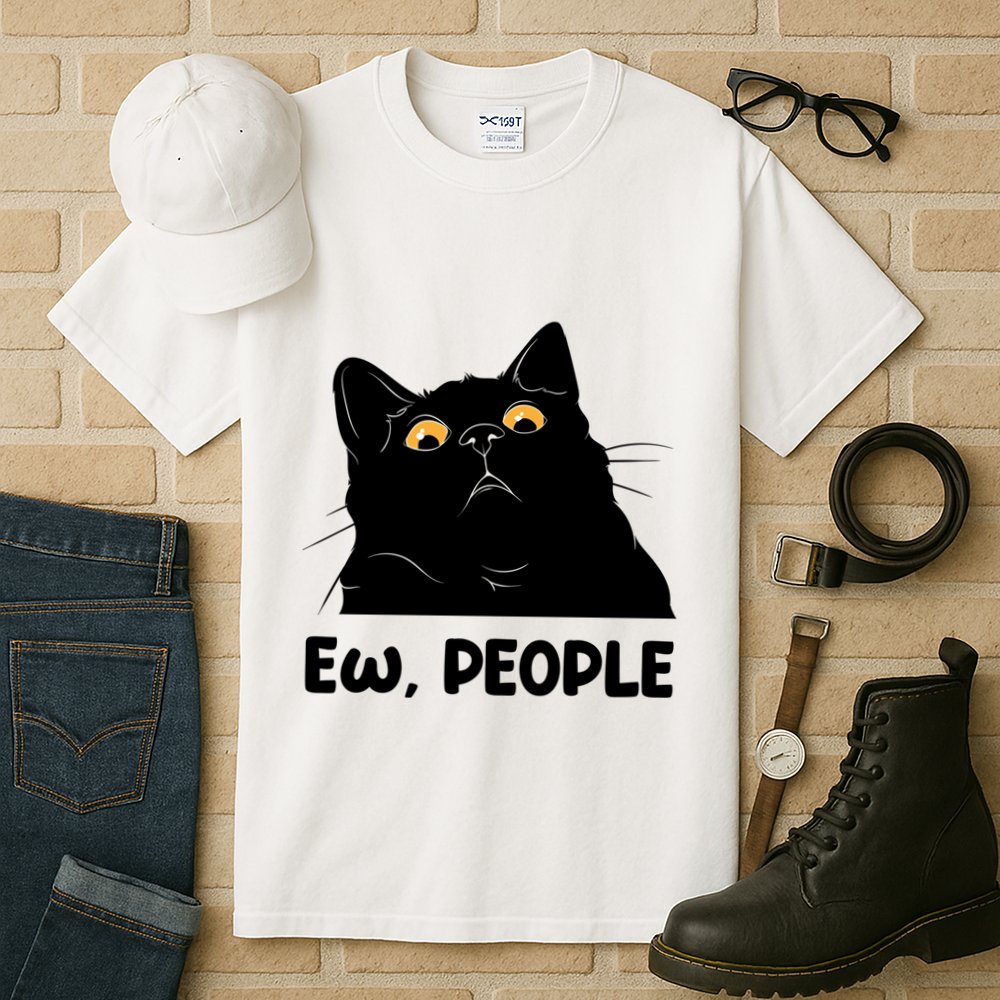 Ew People Funny Black Cat Lover Fun Cat Saying Tall T-Shirt