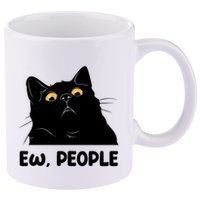 Ew People Funny Black Cat Lover Fun Cat Saying 11oz C Handle Ceramic Mug