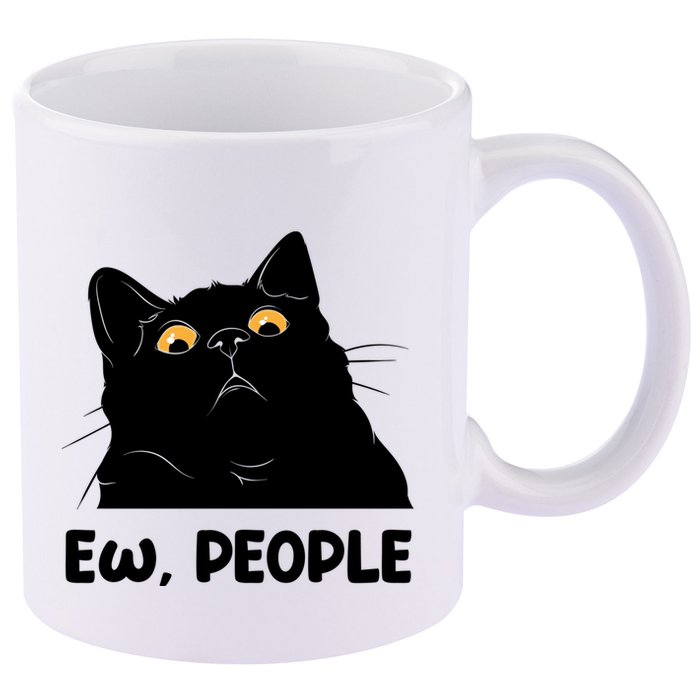 Ew People Funny Black Cat Lover Fun Cat Saying 11oz C Handle Ceramic Mug