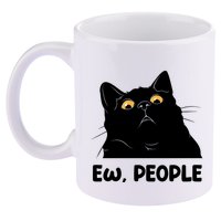 Ew People Funny Black Cat Lover Fun Cat Saying 11oz C Handle Ceramic Mug