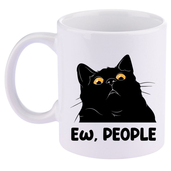 Ew People Funny Black Cat Lover Fun Cat Saying 11oz C Handle Ceramic Mug