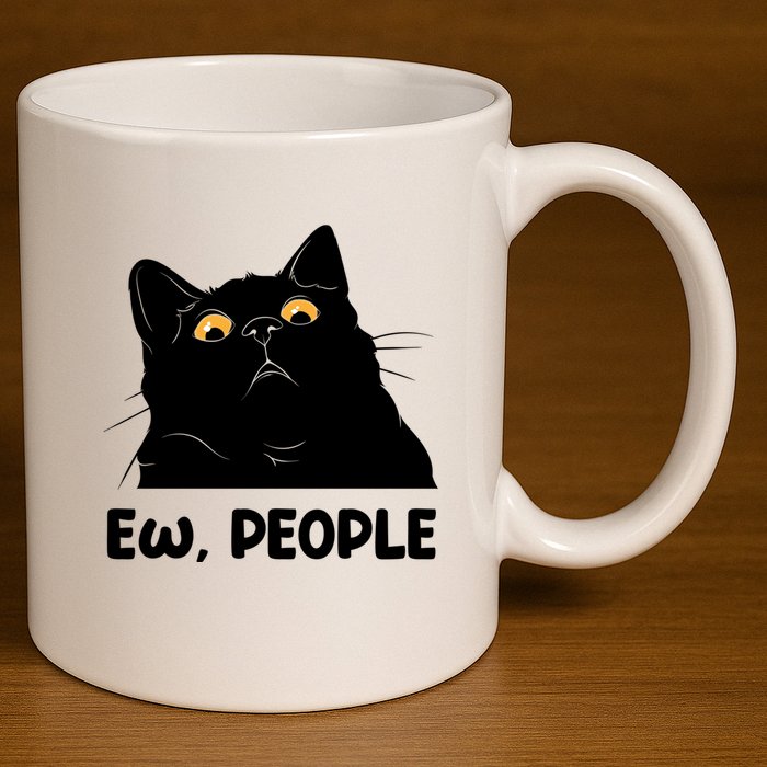 Ew People Funny Black Cat Lover Fun Cat Saying 11oz C Handle Ceramic Mug