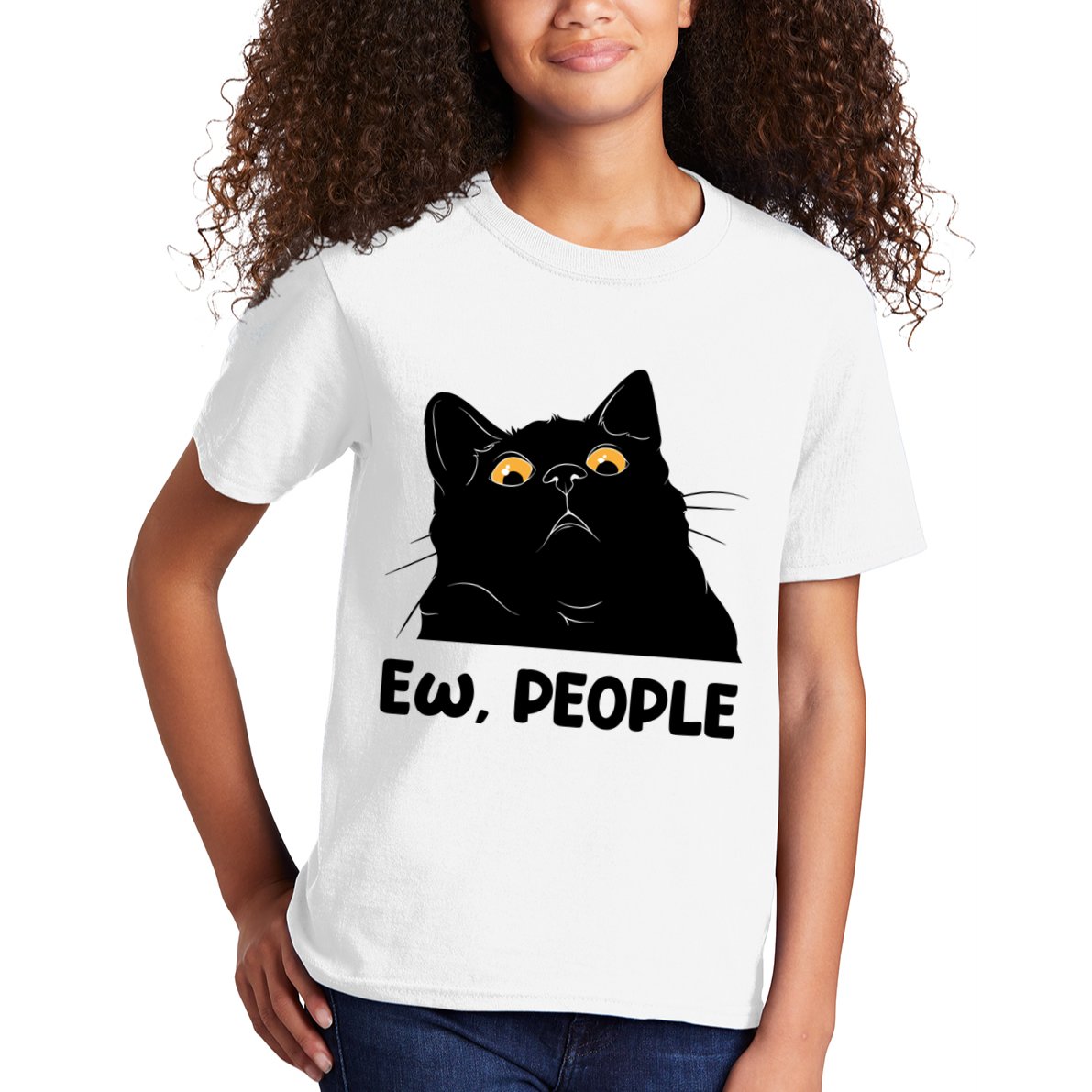 Ew People Funny Black Cat Lover Fun Cat Saying Kids T-Shirt