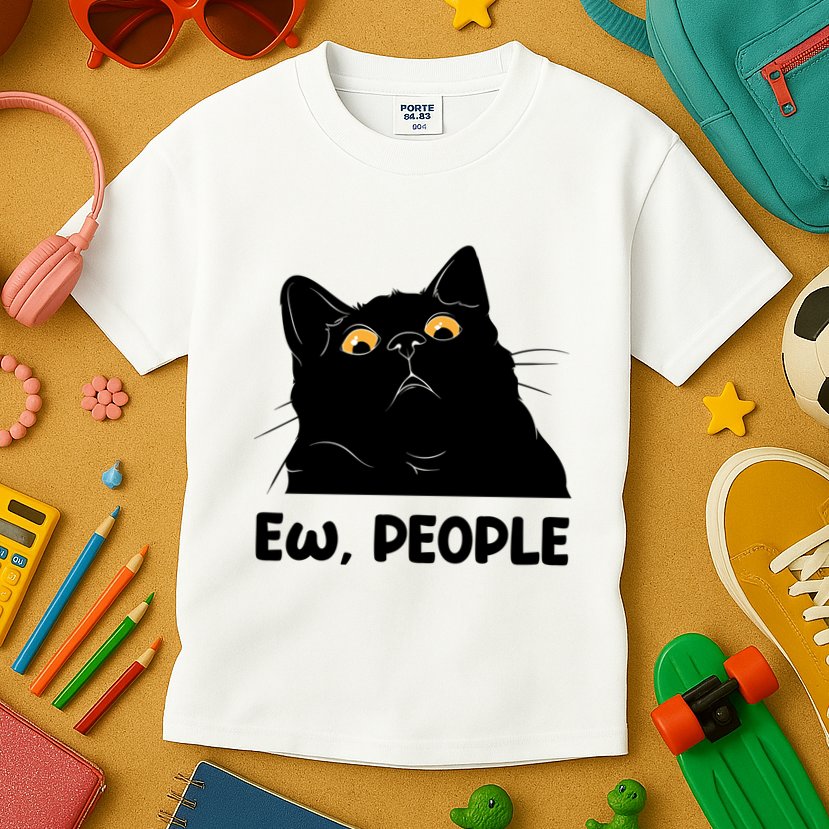 Ew People Funny Black Cat Lover Fun Cat Saying Kids T-Shirt