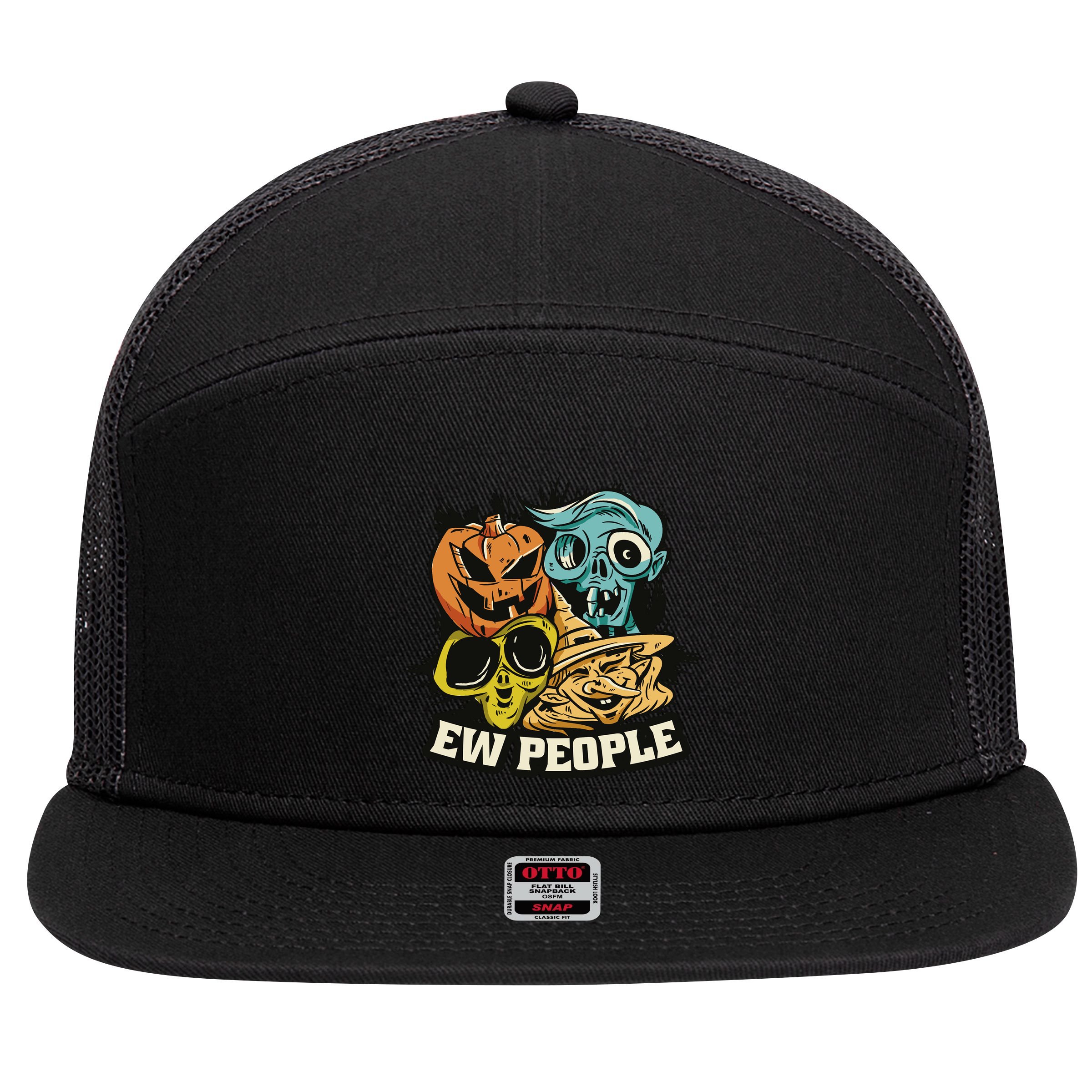 Ew People Funny Halloween Monsters 7 Panel Mesh Trucker Snapback Hat