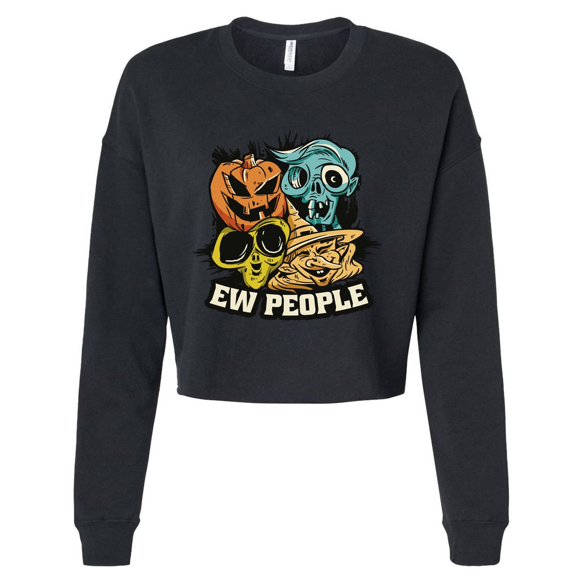 Ew People Funny Halloween Monsters Cropped Pullover Crew