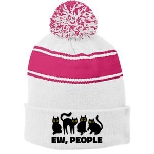 Ew People Funny Cat Lover Stripe Pom Pom Beanie