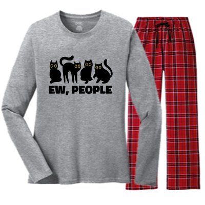 Ew People Funny Cat Lover Women's Long Sleeve Flannel Pajama Set 